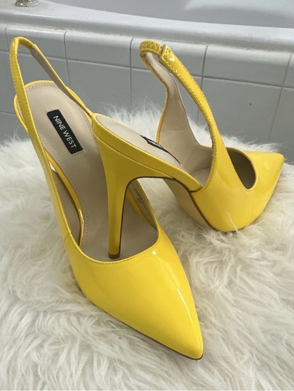Nine West Yellow Patent Slingback Pointed Pumps - Picture 3 of 3